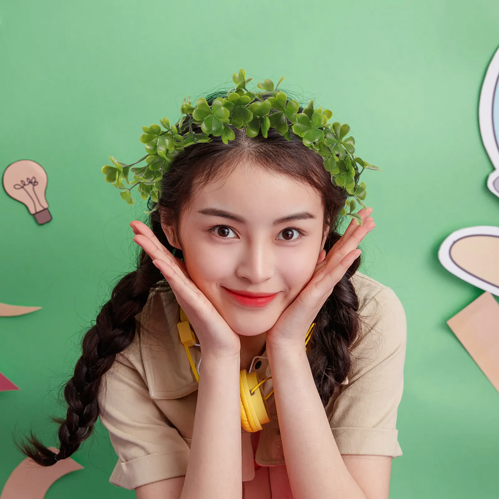 

Shamrock Headband Green Color Natural Look Saint Patricks Day Crown Party Accessories Fairy Headpiece Garland Photo Prop