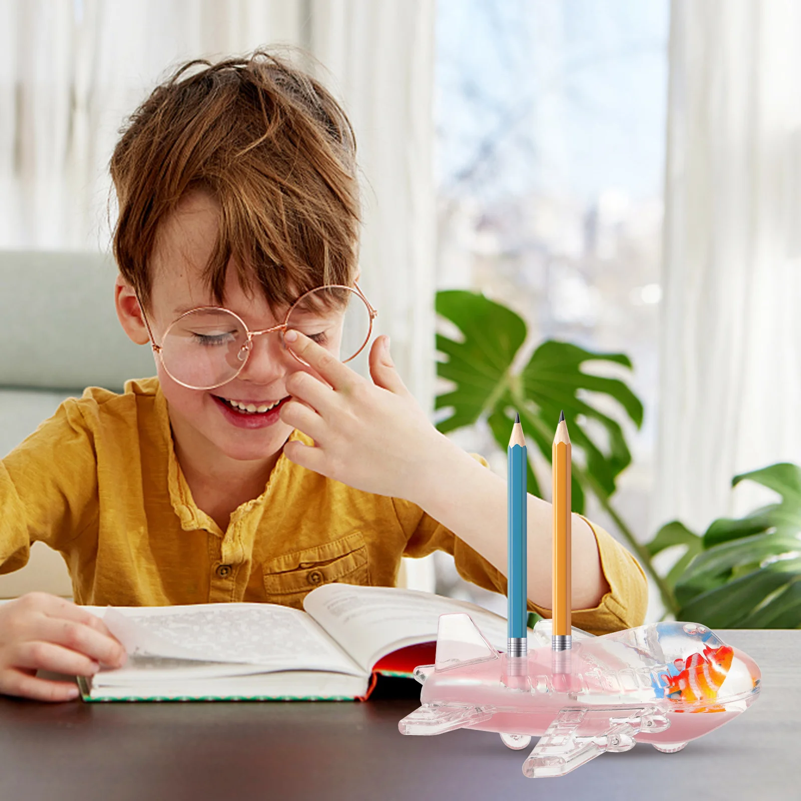 

Airplane Pen Insert Holder for Desk Acrylic Material Sturdy Design Portable Pen Stand for Students Teens Friends Daily Use