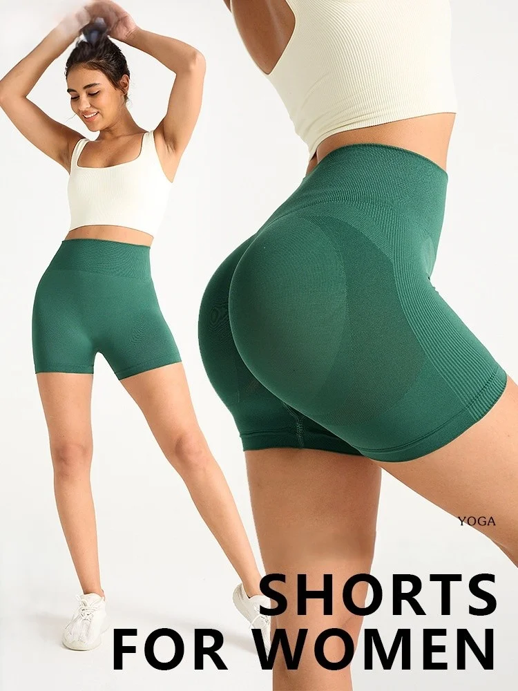 

Yoga Shorts Beige Woman Women Bright Checkered Solid Cycle Elasticity Lifting Working Side Baggy Breathability Pocket Vibe