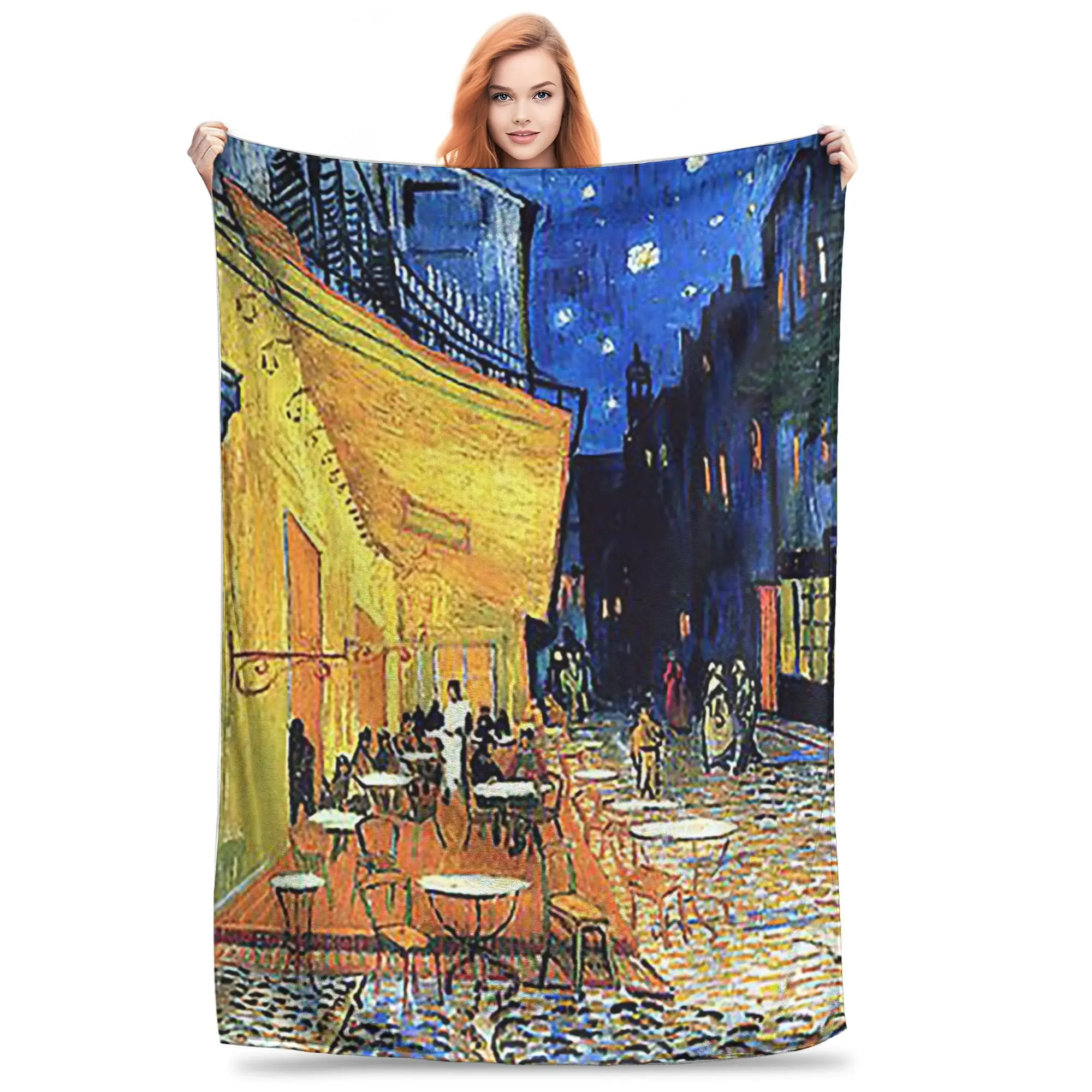 Vincent van Gogh The Cafe Terrace on the Place de Forum Blankets Soft Warm Flannel Throw Blanket Plush Bed Living room Picnic