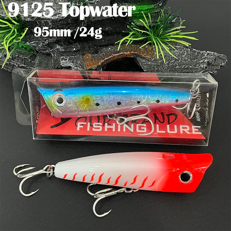 24g 95mm Topwater Popper Fishing Lure Twitch Wobblers with Water Spray Floating Artificial Hard Bait Saltwater Bass accessories
