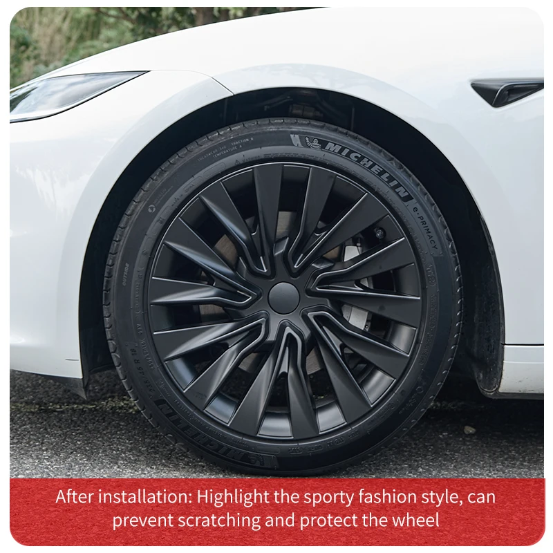 تصميم لسيارة تسلا موديل 3 هايلاند (2023-2025) غطاء محور توربيني عجلة بديلة 18 بوصة غطاء محور للسيارات غطاء عجلة كامل الحافة #4