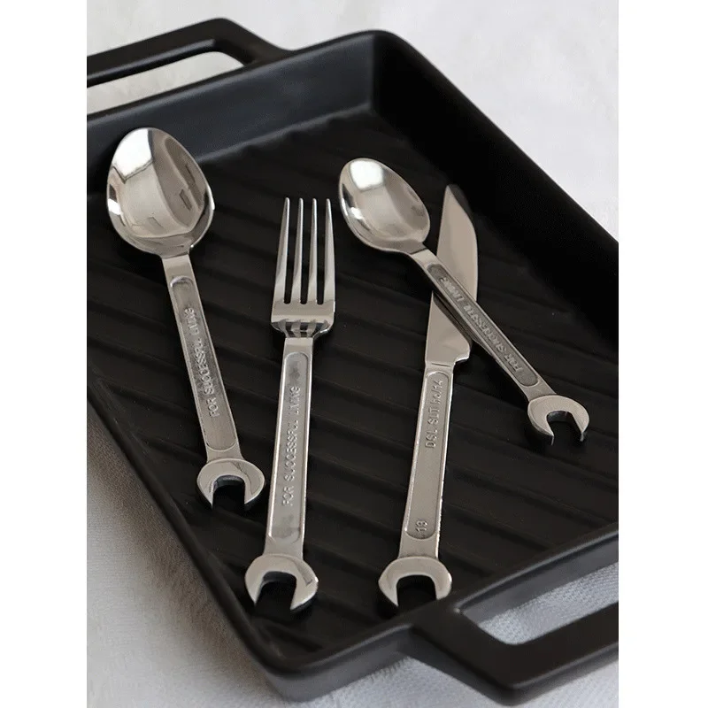 Stainless Steel Cutlery Set, Flatware, Wrench, Knife, Fork, Spoon, Kitchen Accessories, 4Pcs