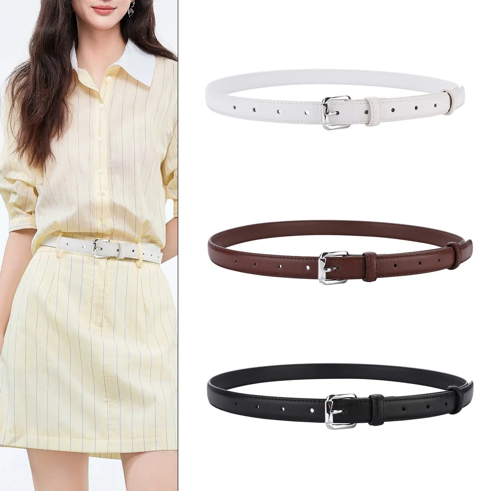 

Черный женский ремень из натуральной кожи с серебряной пряжкой, тонкие поясные ремни для офисной вечеринки, повседневного использования, винтажный шикарный дизайн