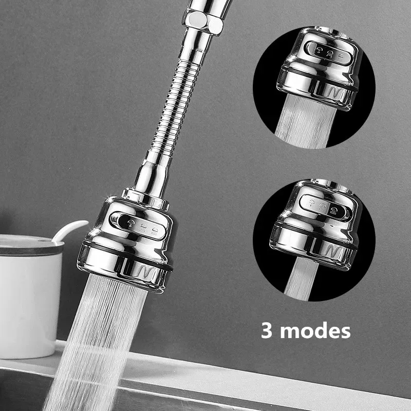 360 Rotatable High Pressure Kitchen Faucet Extender 3 Modes Faucet Aerator Water Adjustable Tap Nozzle Adapter For Kitchen Tap