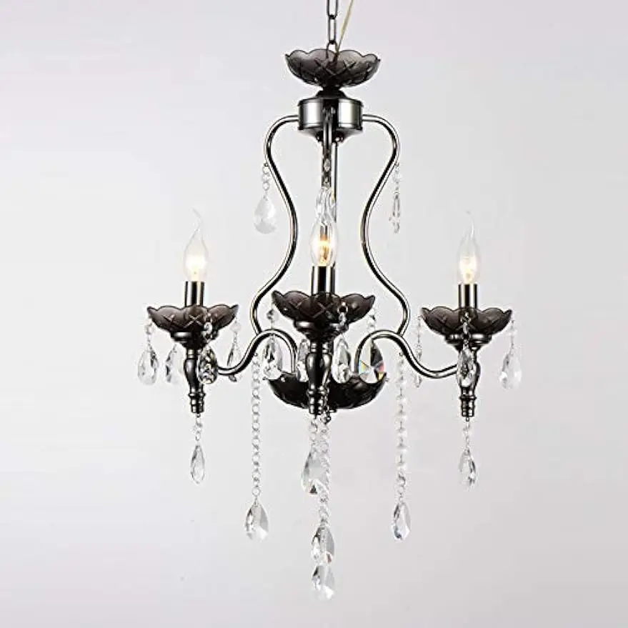 

Special Candle Pendant Light Fixture Creative Crystal Chandelier Light Black Vintage Luxury Hanging Fixture