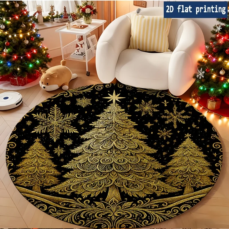 Blue Winter  Snowflake Round Rug for Living Room Sofa rug Chair rug Bedroom Bedside Entry Giftbox Non Slip Rug Christmas gift