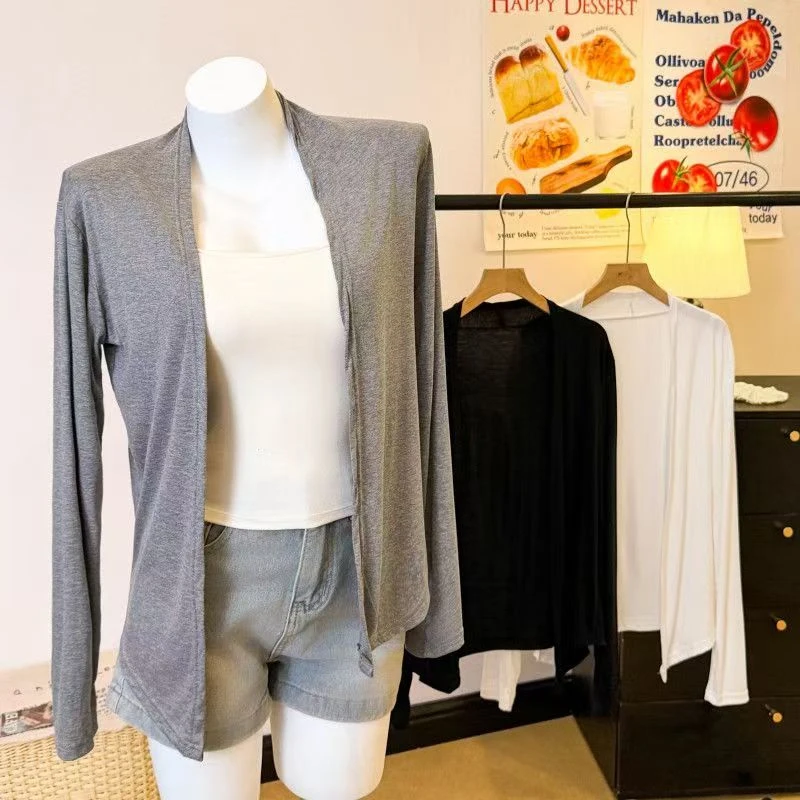 Cardigan For Women Gray Top Y2k Summer Autumn Women's Clothing Long Sleeve Women's Shirt Coat Cape Short Cardigan