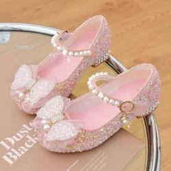 Princess Butterfly Leather Shoes Kids Diamond Bowknot High Heel Children Girl Dance Glitter Shoes Fashion Girls Party Dance Shoe