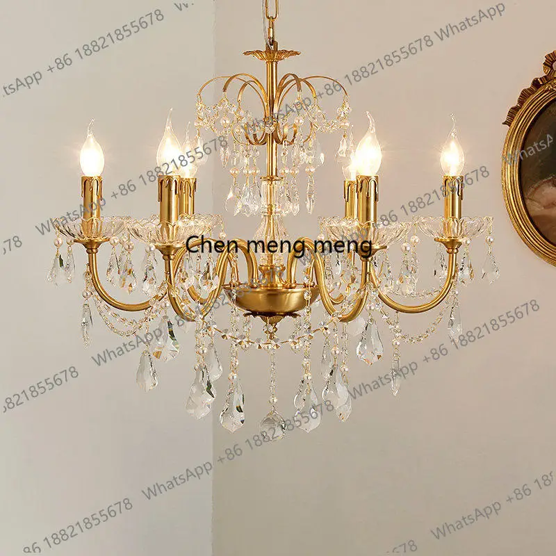 

Retro French crystal chandelier, light luxury living room, dining room main light, bedroom study, full copper chandelier