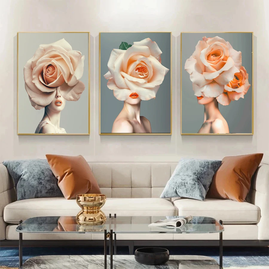 Hand Painting by Numbers Kit Woman With Rose Flower On Her Head Landscape Adult DIY Painting Canva Art Gift Home Decoration