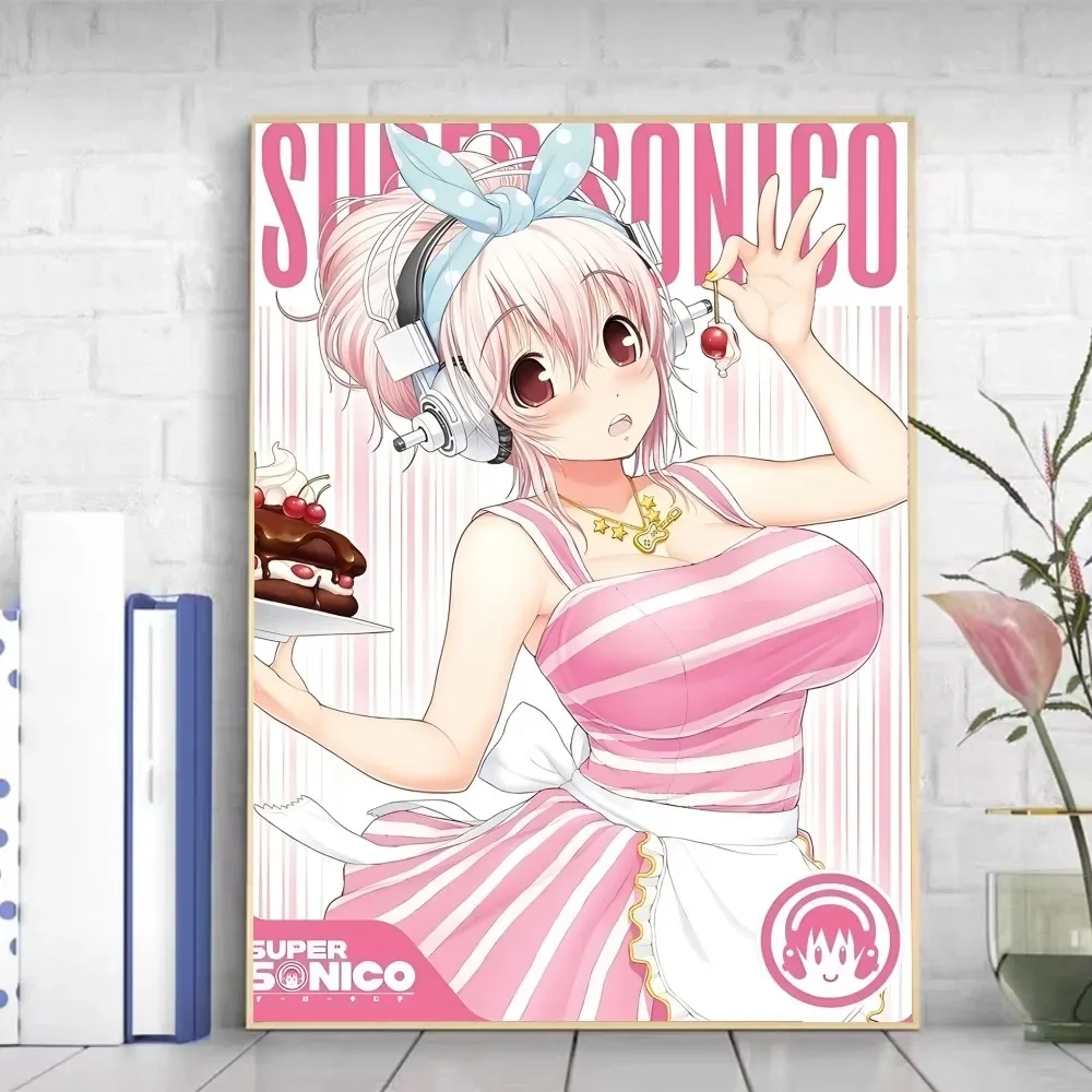 Super Sonico Manga Classic Anime Poster Self-adhesive Art Poster Retro Kraft Paper Sticker DIY Room Bar Cafe Vintage Decorative