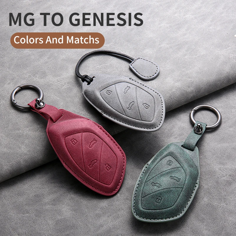 

Leather Car Key Case Cover For MG6 EZS HS EHS MG ZS EV Car Remote Key Bag Case Cover Protector Shell Keychain Holder