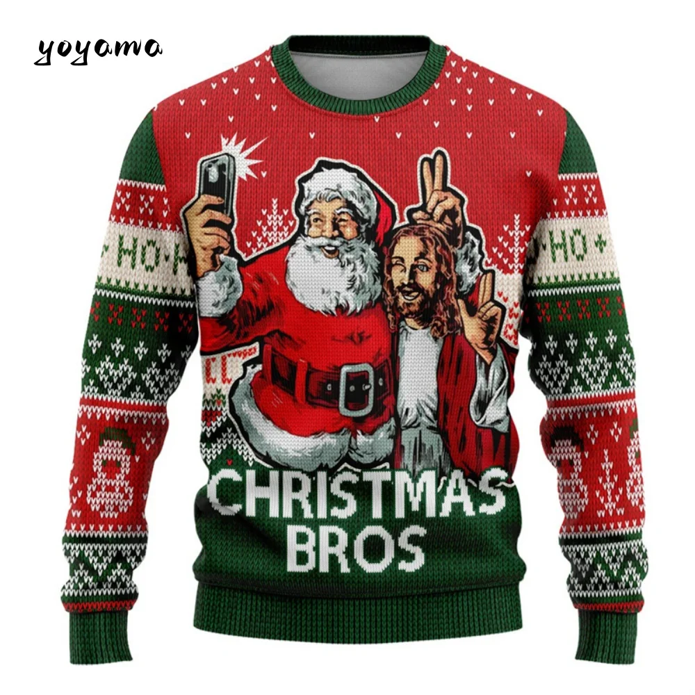 Ugly Christmas Sweatshirt For Men Women Funny Cartoon Santa Claus Graphic Crewneck Sweatshirt Tops New Year Holiday Pullovers