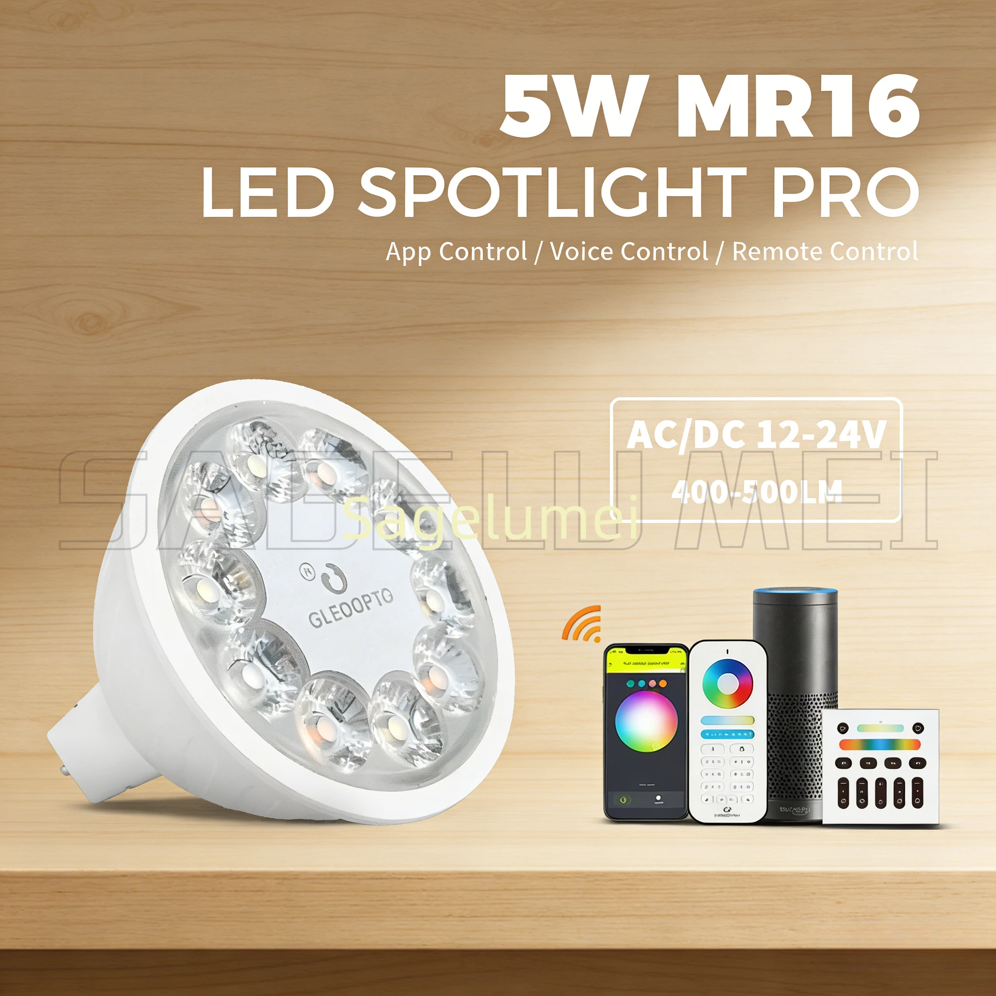 

5W MR16 Pro GLEDOPTO ZigBee 3.0 RGBCCT Умная светодиодная лампа-прожектор с управлением через приложение/голосом/пультом ДУ, диммируемая, 12-24В AC/DC 30 ° Угол рассеивания света