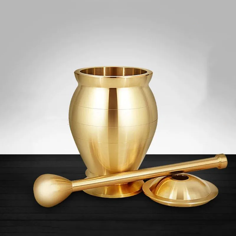 Heavy Duty Brass Mortar And Pestle Set for Kitchen Manual Grinder Garlic Spices Herbs Polished Solid Construction