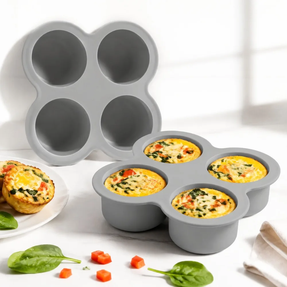 2pcs Air Fryer Egg Mold 4 Cups Silicone Baking Pan Nonstick For Egg Bites Cupcake Muffin Tart Frittata Quiche Accessory Tool Set