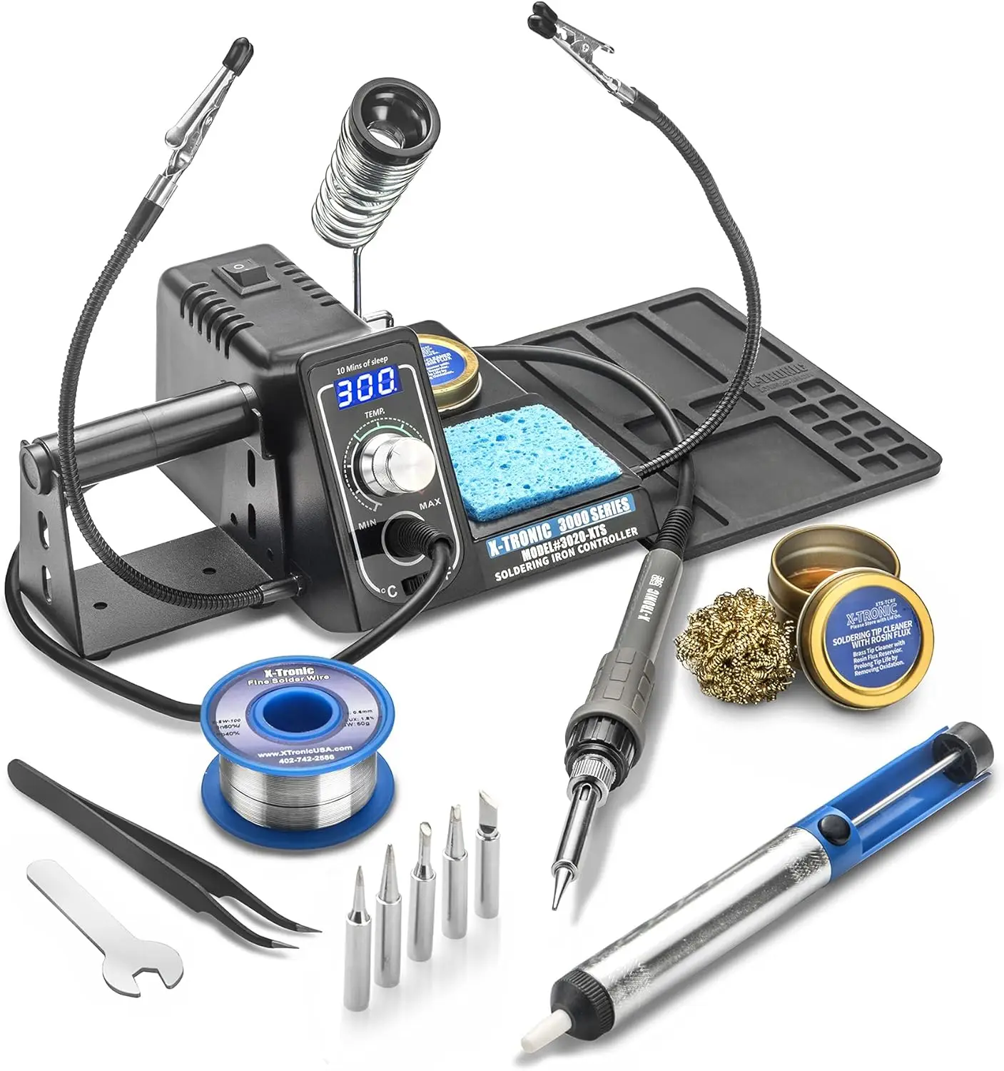 

75W Soldering Iron Station Kit 2 Helping Hands 5 Extra Tips • Roll of Solder Brass Sponge