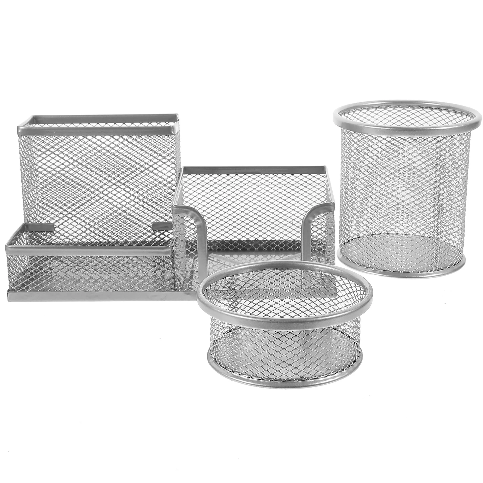 

Pencil Holder Stationery Storage Box Set Mesh Holders Organizer Accessories Desktop Silver Office