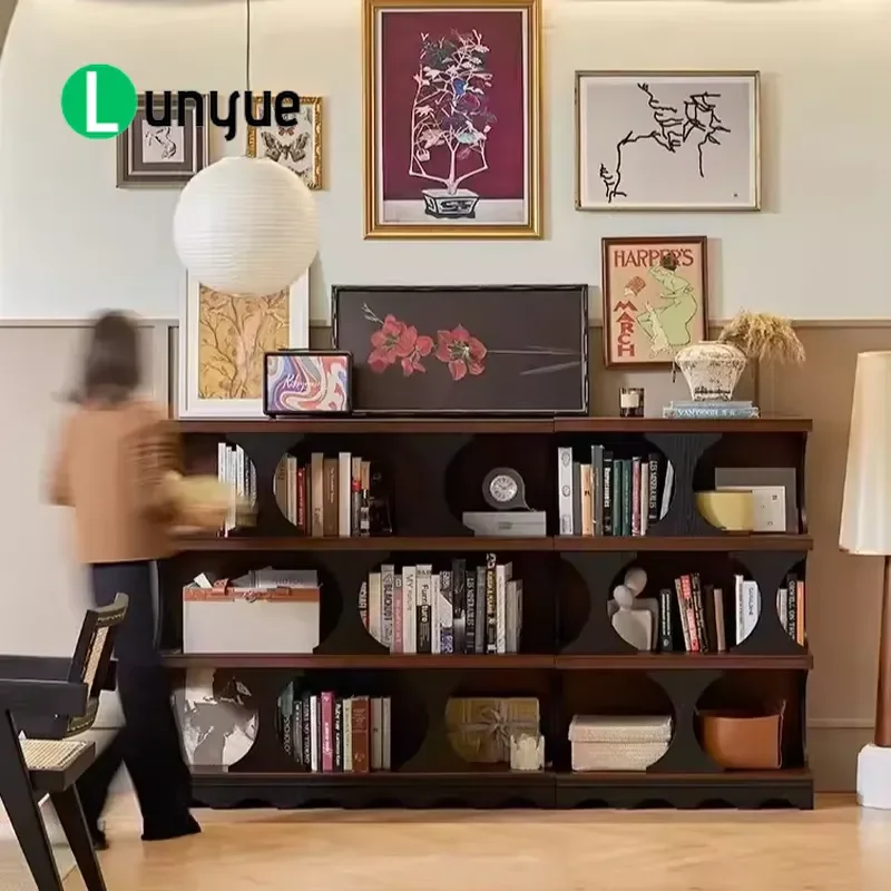 French Retro Half Wall Bookcase Low Bookshelf Combo Cabinet Living Room Side Storage Medieval Style Furniture Home Decor