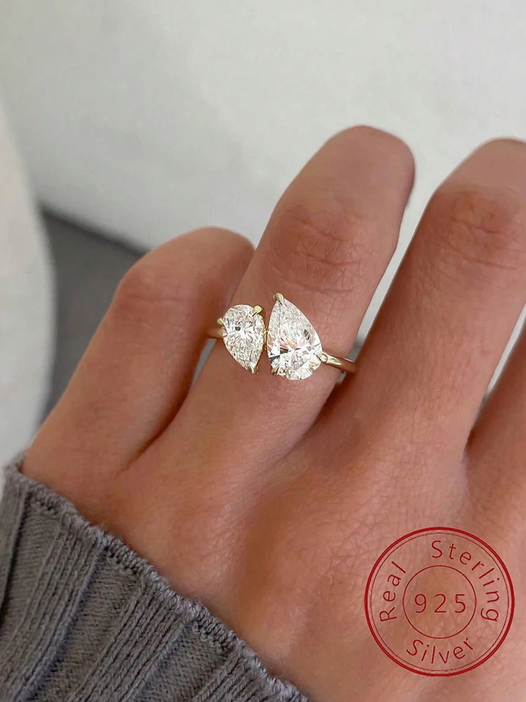 Image of 925 Sterling Silber Funkelnde Wassertropfen-Zirkonringe für Frauen, Geschenk, Hochzeitstag, modischer, hochwertiger Schmuck