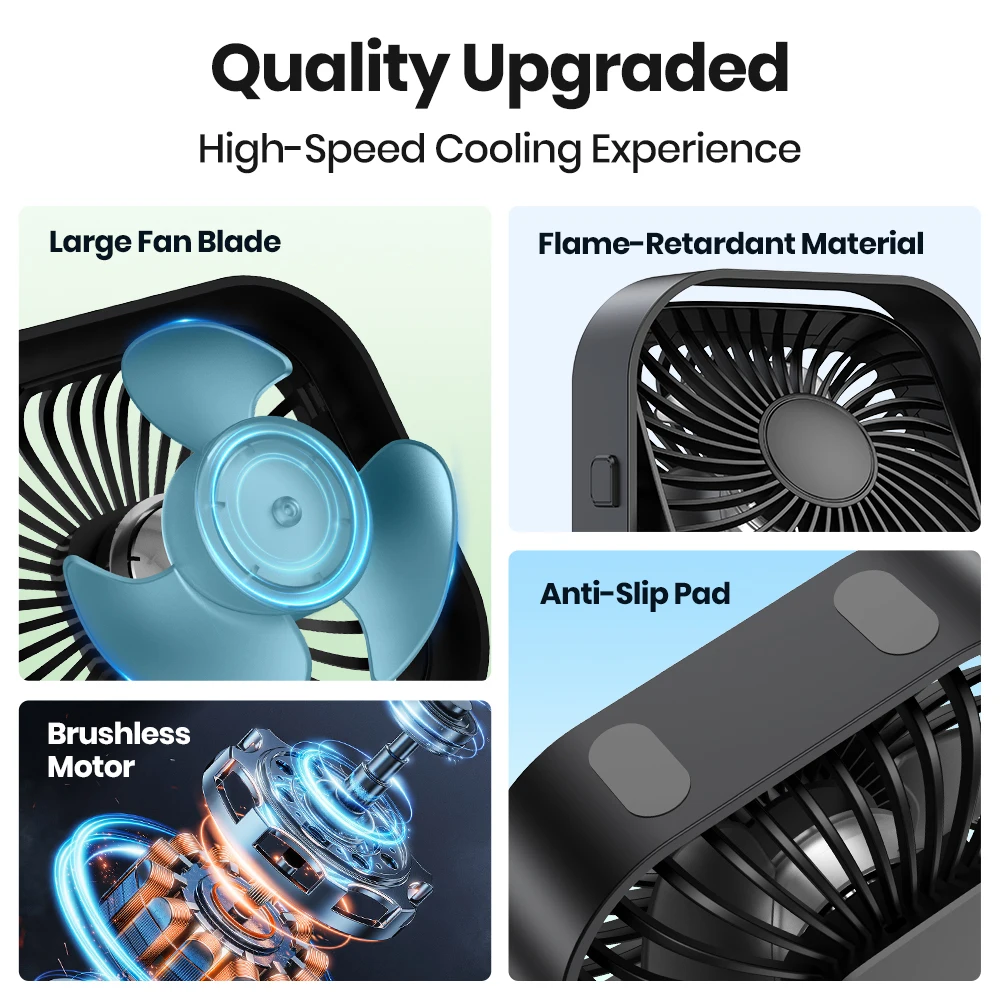مروحة مكتب USB TOPK، مروحة صغيرة صغيرة، تدفق هواء قوي وتشغيل هادئ، 3 سرعات رياح 360 درجة °   رأس قابل للدوران لسطح المكتب المنزلي