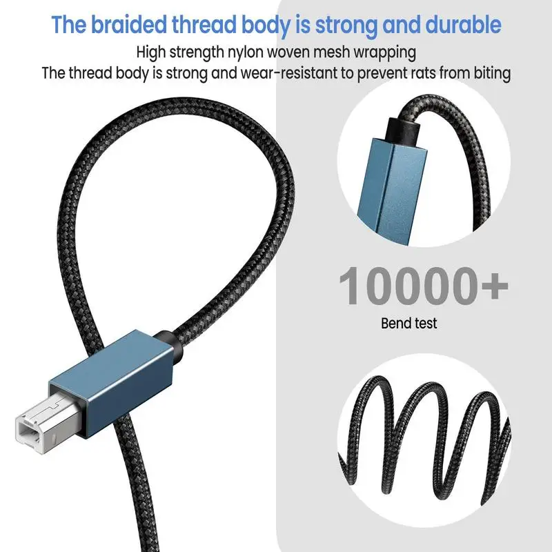 Rondaful Printer Scanner Fax Braid USB A Type-C To USB B Data Transmission Cord 1m 2m 3m For EPSON HP Canon