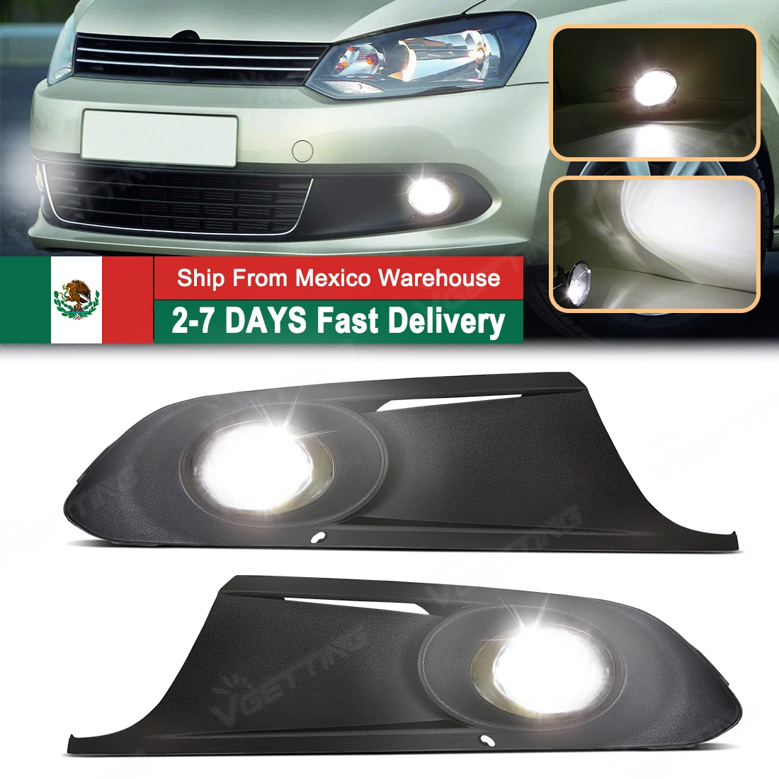 

LED White Fog Lamp For VW Jetta 6 A6 MK6 2011 2012 2013 2014 Car Front Bumper Headlight With Cover Wires Accessorie Foglight 12V