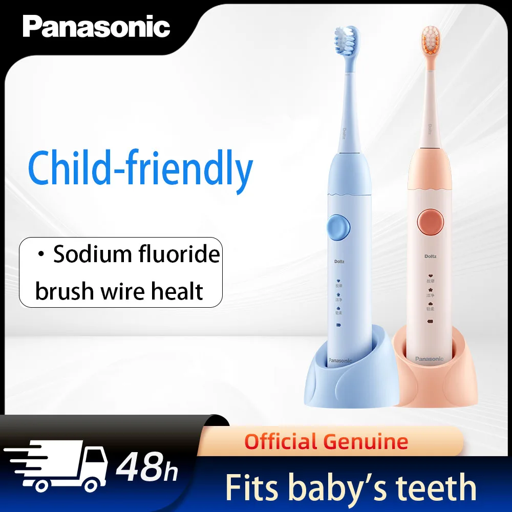 Panasonic 1 pcs Kids Electric Toothbrush-3 Modes-Smart Portable Multi-Action-With Replacement Brush Heads-For Baby Teeth-Cute