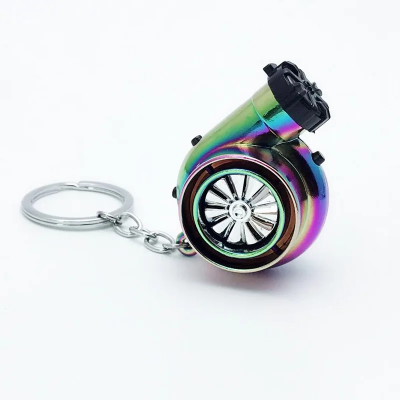 USB Charge LED Mini Turbocharger Keychain Turbo Spinning Turbine Key Chain Turbine Turbocharger Key Ring Holder Car Keyring