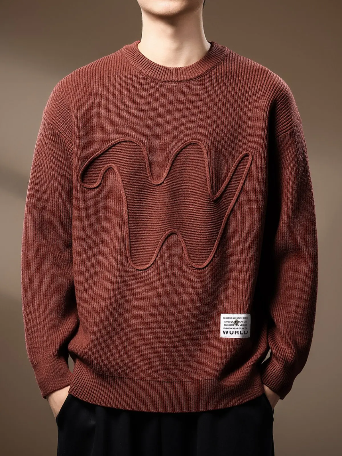 

Высококачественный плотный японский трикотаж с круглым вырезом для мужчин: свободная повседневная внутренняя одежда, красная вязаная кофта для осени и зимы