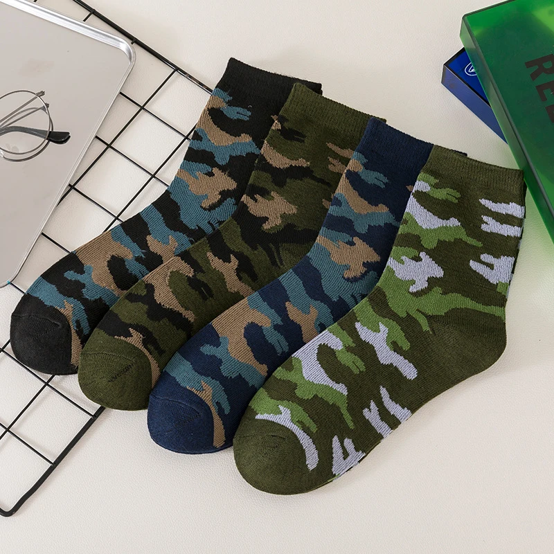 Brand 5 Pairs Autumn And Winter Mid-tube Camouflage Socks Thick Large Size Socks Men\'s Long-tube Cotton Socks