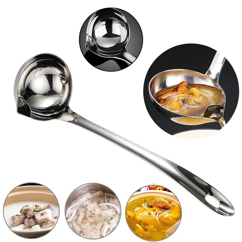 1/2 stücke Edelstahl Öl Separator Suppe Sieb Löffel Suppe Soße Öl Suppe Fett Separator Fett Sieb Löffel mit auslauf