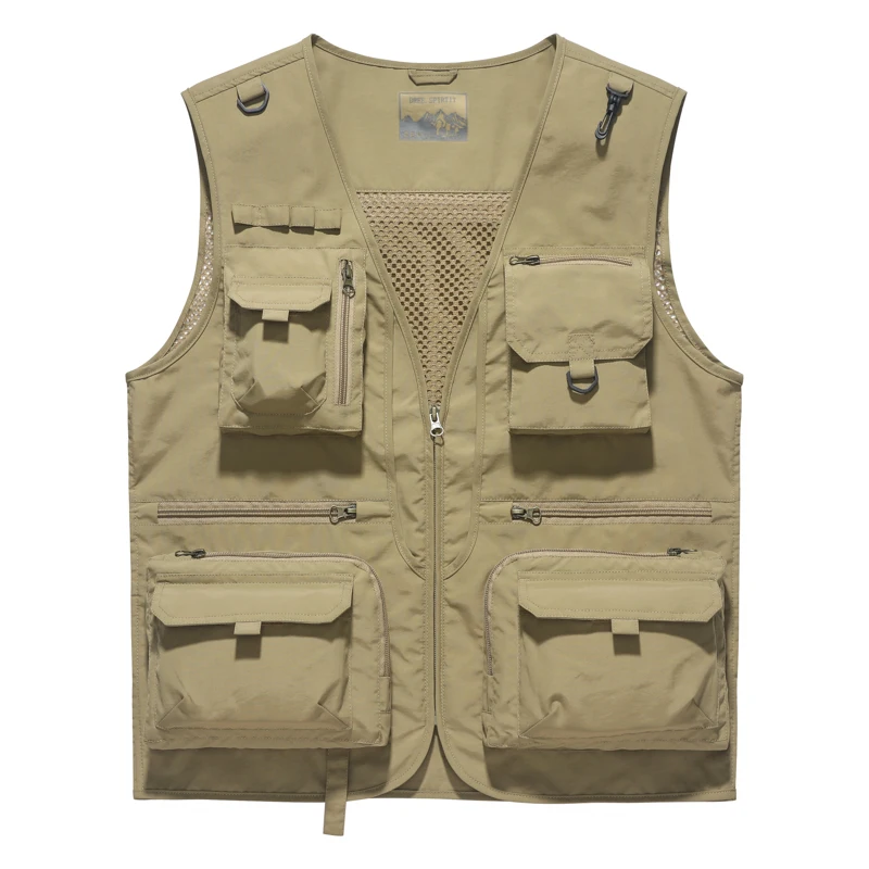 Men's Vest Multi-Pocket Thin Trend Mesh Breathable Detachable Waistcoat Outdoor Mountaineering Fishing Casual Vest Male