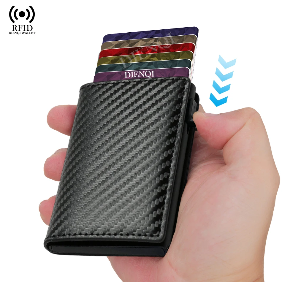 RFID حجب حامل بطاقة الائتمان معدن نحيف رقيقة التلقائي المنبثقة الحد الأدنى محفظة المال كليب الأسود حامل الهوية محافظ للرجال