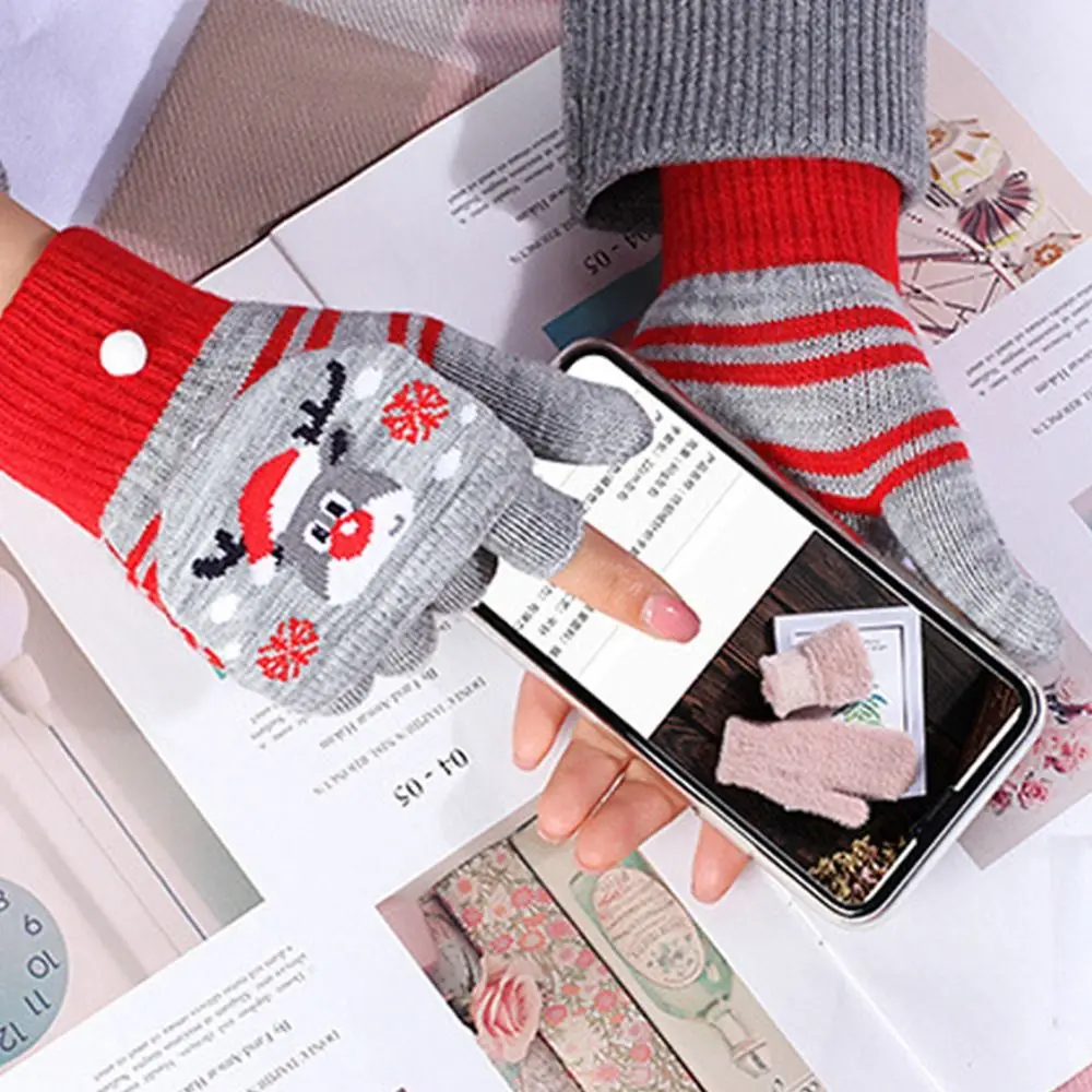 

Touch Screen Gloves Christmas Tree Christmas Gloves Women Knitted Flip Gloves Autumn Winter Gloves Apparel Accessories