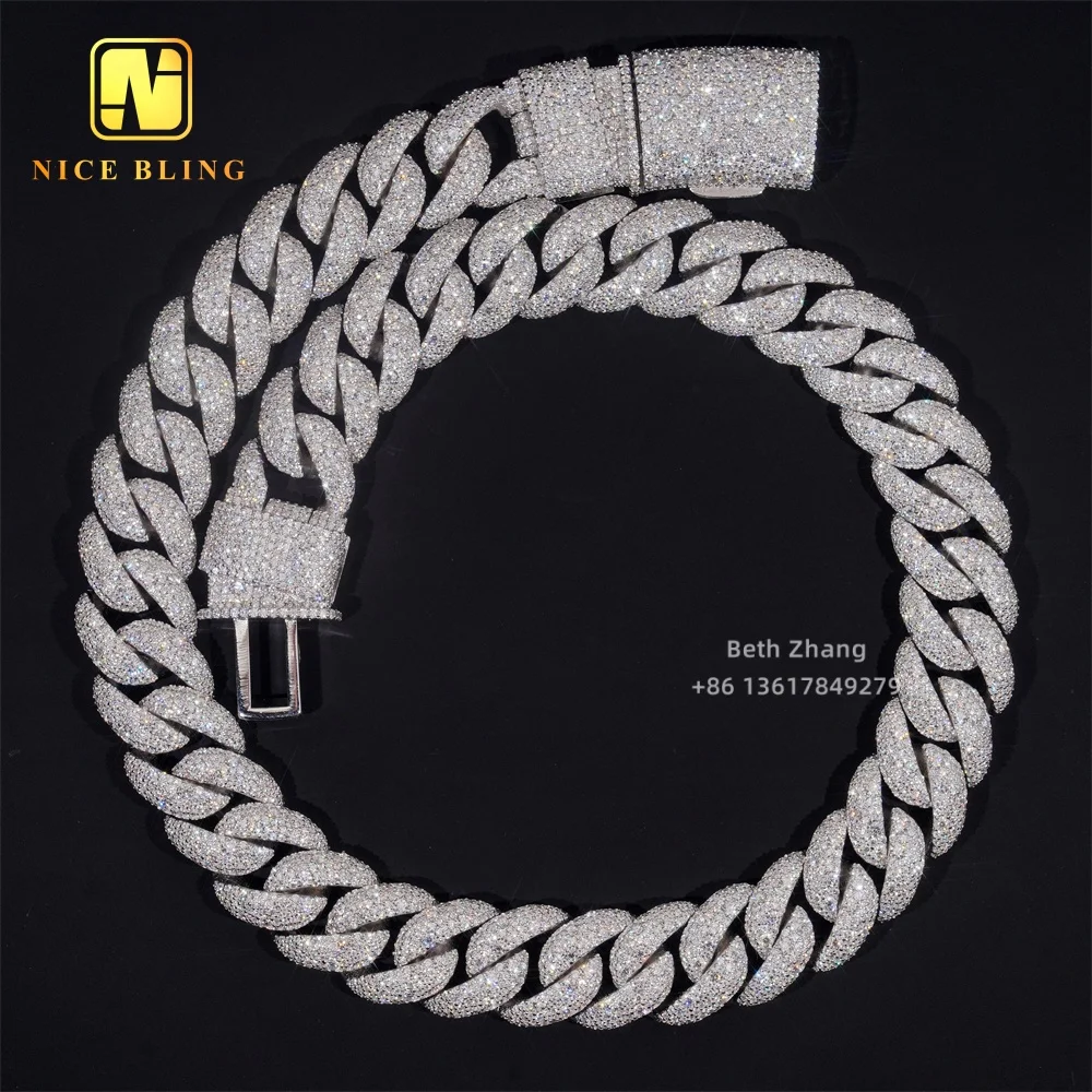 Lock Iced Special Out 925 Silver Hip Hop Jewelry 20MM VVS Diamond Cuban Link Chain Moissanite Cuban Chain Rapper Jewelry.