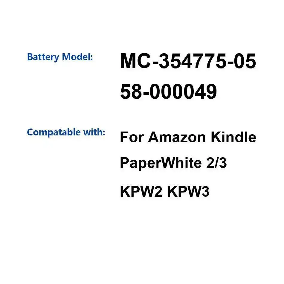

Аккумулятор для планшета Amazon Kindle Paperwhite 2 3 KPW2 KPW3 MC-354775-05 58-000049, высокая совместимость, безопасный, 1420 мАч