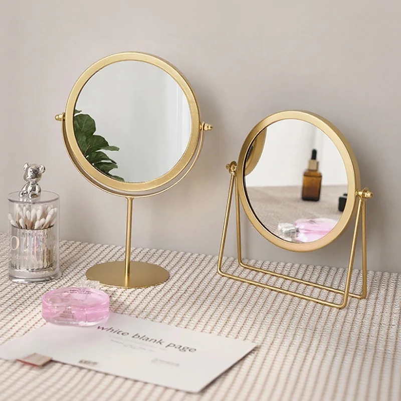 مرآة زينة مستديرة باللون الذهبي الشمالي للمكياج ومرايا سطح الطاولة ديكور المنزل 360 ° مرآة مستحضرات التجميل قابلة للتعديل #2