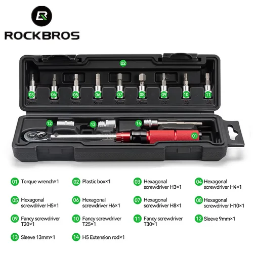 Imagen 1 del producto ROCKBROS-llave de trinquete de torsión de 72 dientes, kits de herramientas de reparación de bicicletas de 2-24Nm, juego de llaves de trinquete, Kit de reparación de ciclismo, herramienta de reparación de bicicletas
