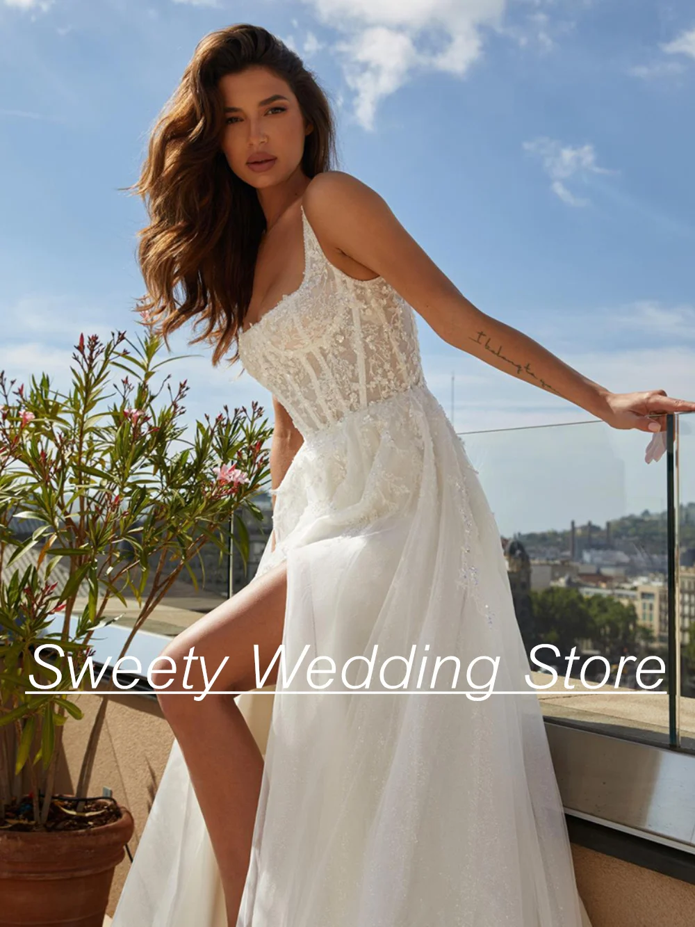 Wedding Dress 2025 Sexy Square Neck Sleeveless Illusion Corset Bridal Gown Sweep Train Split Bride Dresses Backless Robe Mariee