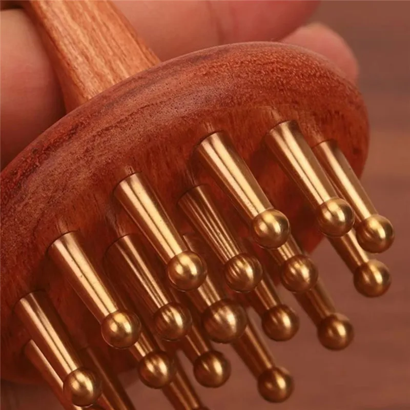 

Copper Sandalwood Head Meridians Massage Comb Fine Tooth Scalp Needling Guasha Relax Body Massager Brush for Stress Relief
