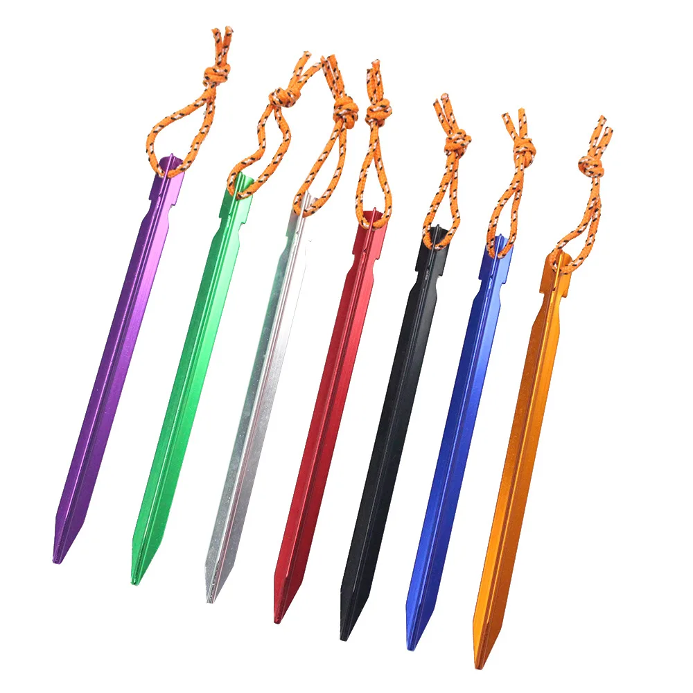 18cm Aluminum Alloy Tent Pegs With Reflective Rope Hiking Equipment Camping Accessories Titanium Ground Nail Stakes