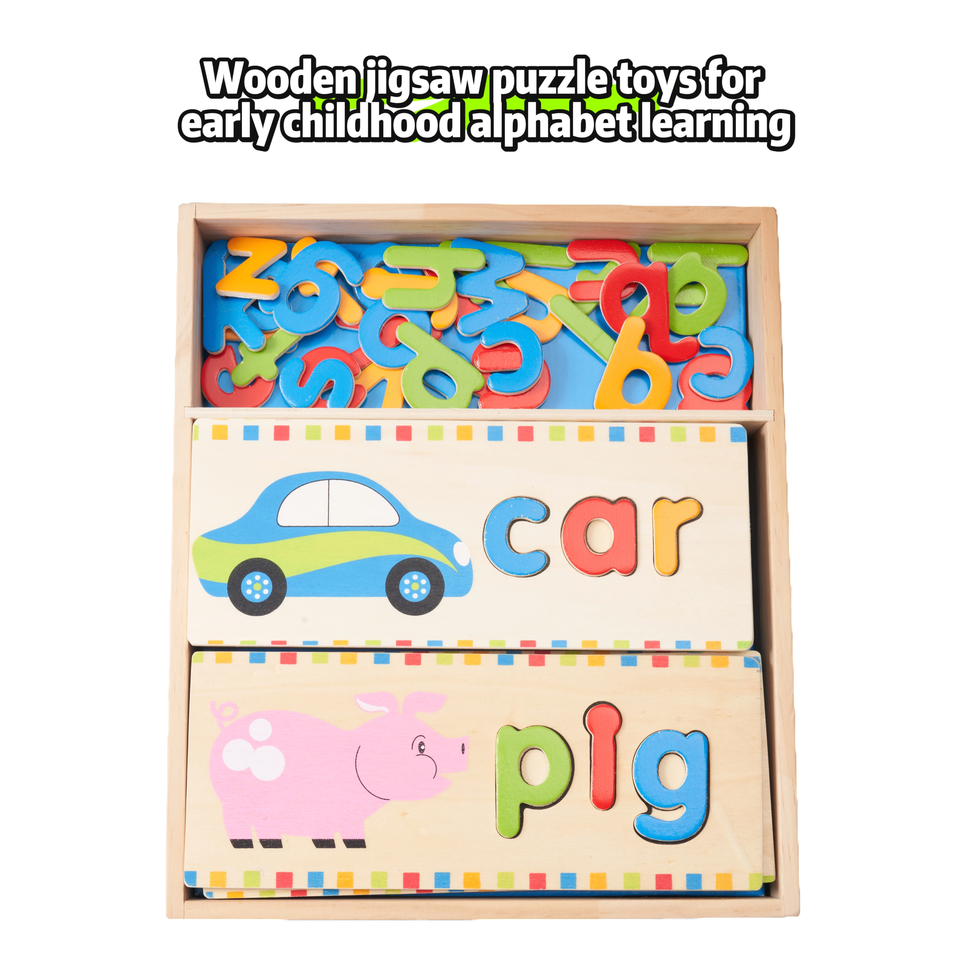 Wooden Building Blocks Toys for Early Education Pegged Puzzles for Babies and Children's English Learning