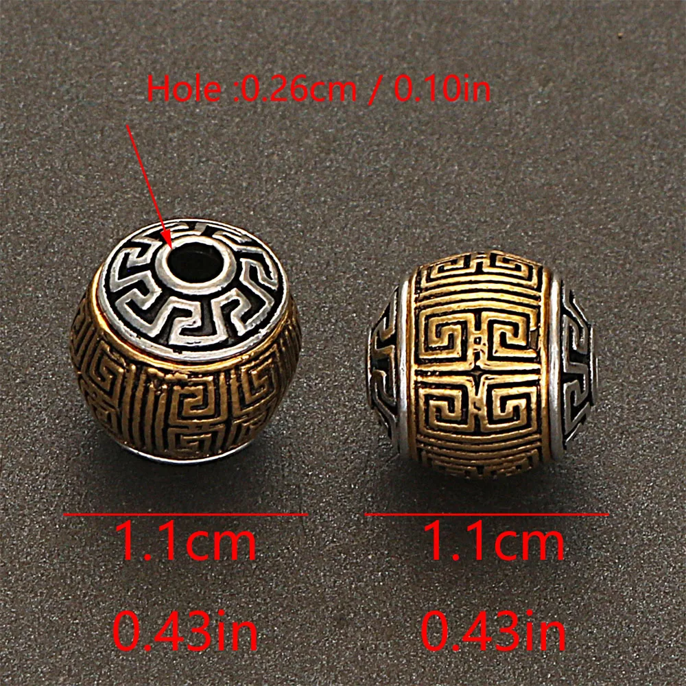 5Pcs 11x11MM Antique Golden Silver Plated Cast Metal Striped Round Spacers Beads With Chinese knot For Diy Jewelry Making