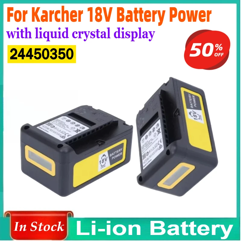 

Battery Lithium-Ion Display 6000mAh 18V Pack Replacement for Karcher 18V Battery Power Platform 24450350, LCD