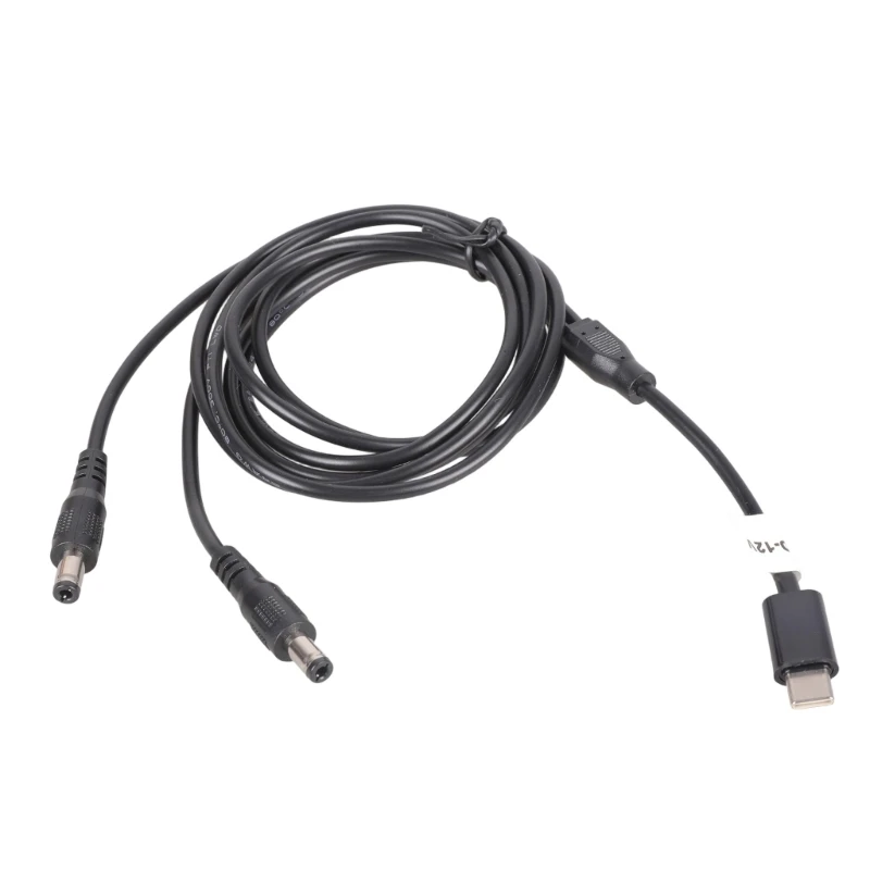 U55C USB C to Double 5.5x2.5mm Charging Cable 12V3A Power Cord Plastic Texture