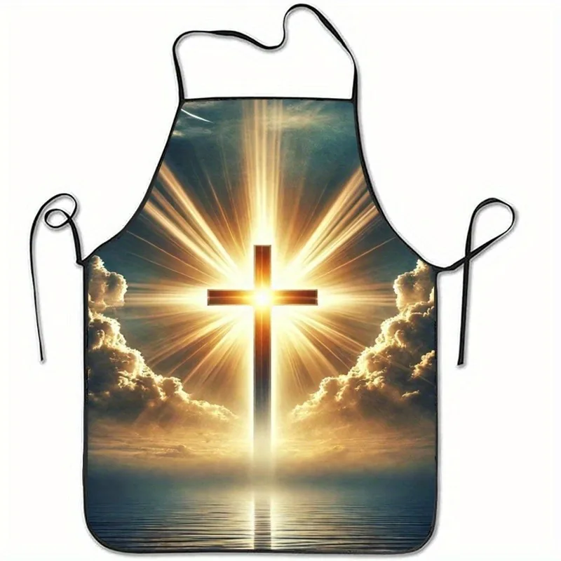 1 tablier imprimé lumière et ombre avec motif croix de la splendeur de Pâques - Convient pour la cuisine quotidienne, la pâtisserie, la décoration de la maison - Convient également pour