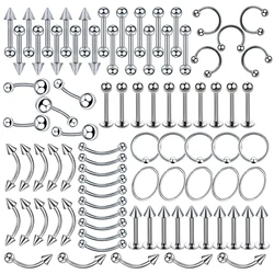 5PCS Surgical Steel Body Piercing Jewelry Lot Bulk Nose Ring Tongue Bar Lot Eyebrow Labret Piercing Set Horseshoe Ring Pack