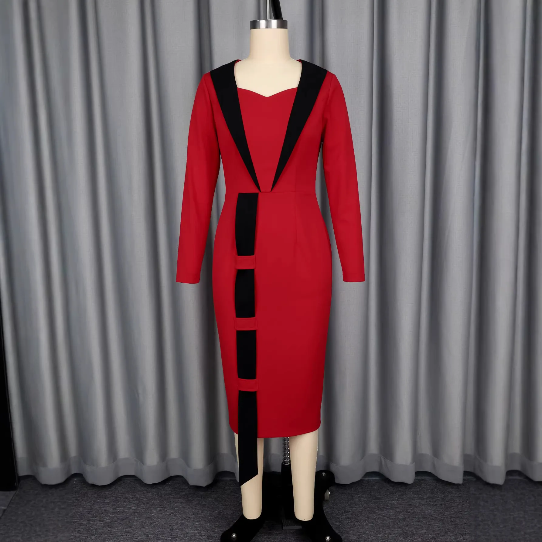 

Мода 2026, весна-осень, африканские женские платья из полиэстера с длинным рукавом, красные облегающие платья миди, Дашики, африканские платья для женщин